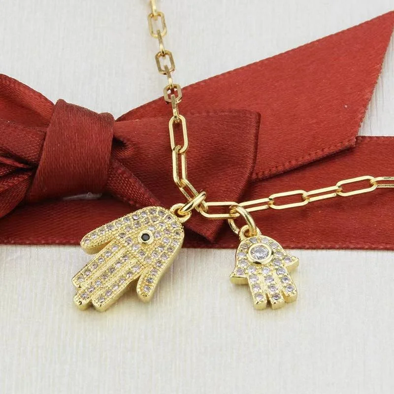 Hot Selling Third Eye Hamsa Hand Necklace Eco-friendly 14k 18K Gold Plated CZ Pendant Hamsa Necklace