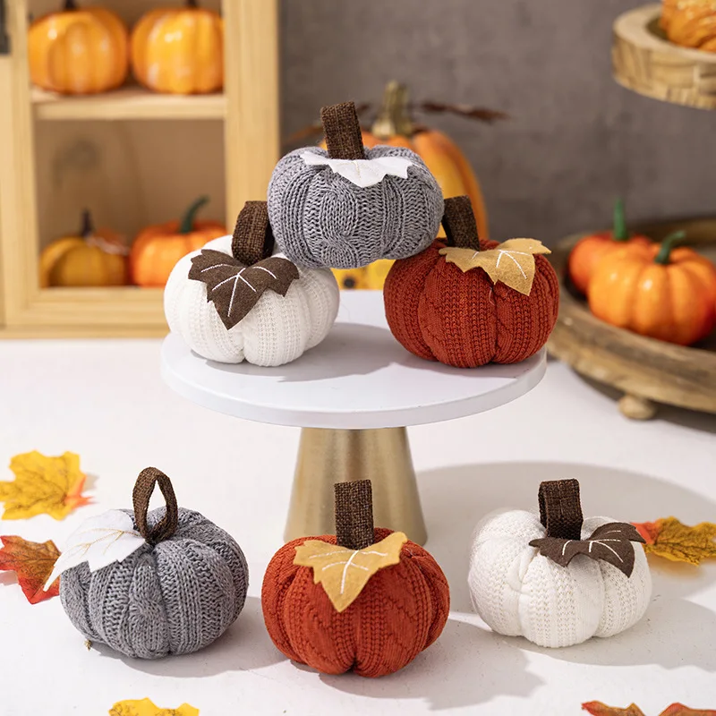 Festival Knitted Pumpkin Ornament Halloween Thanksgiving Plush Hanging Decoration Christmas Tree Ornaments Pumpkin Pendant