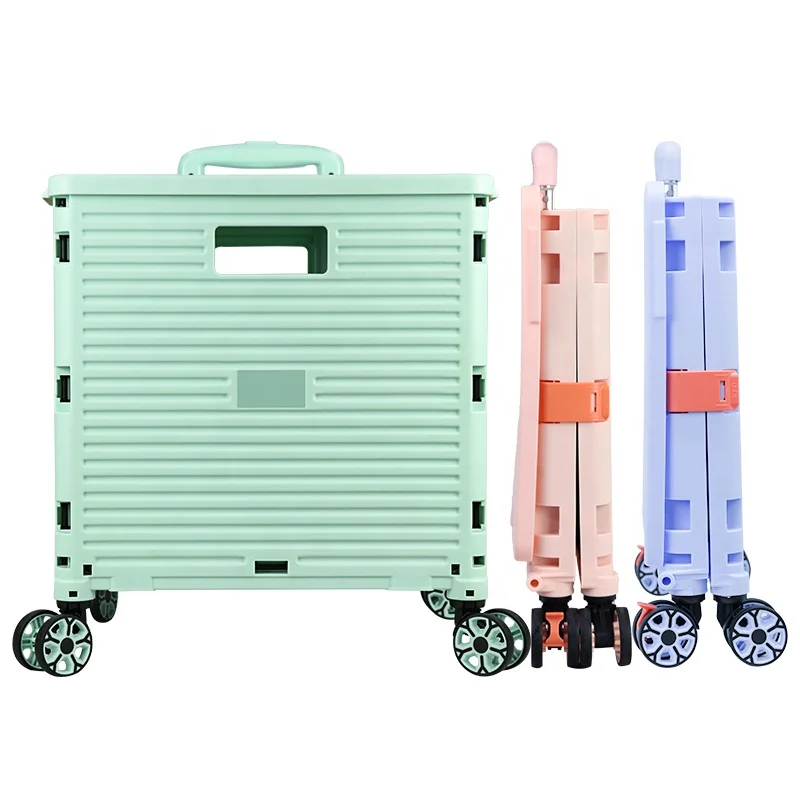 BOAYU Simplify Collapsible Plastic Shopping Cart Plastic Luggage Cart Frame Office Trolley