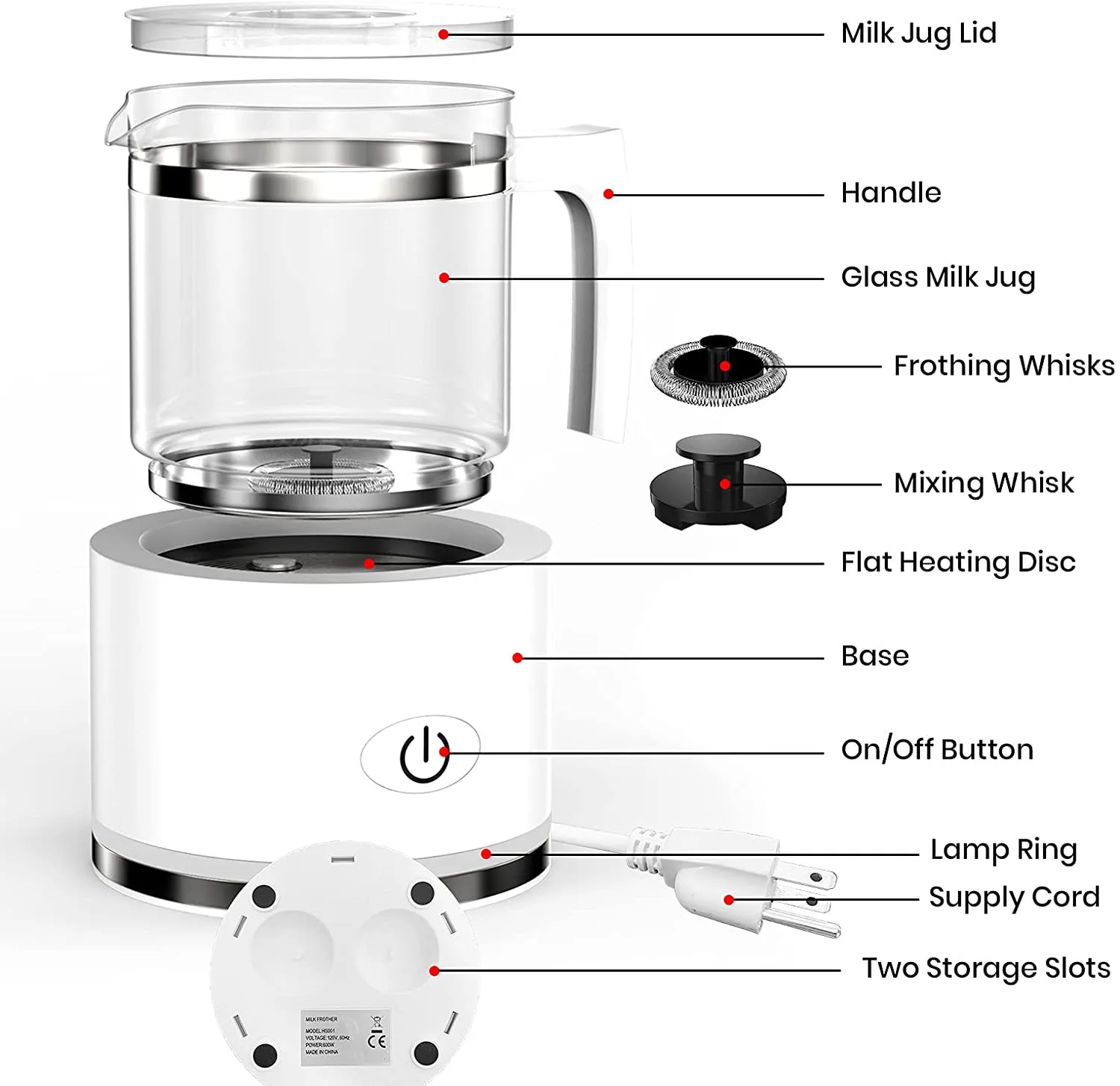 Milk Frother Electric Milk Steamer Milk Foamer Frother Detachable for Coffee, Hot Chocolates Maker (23.6oz) 120V