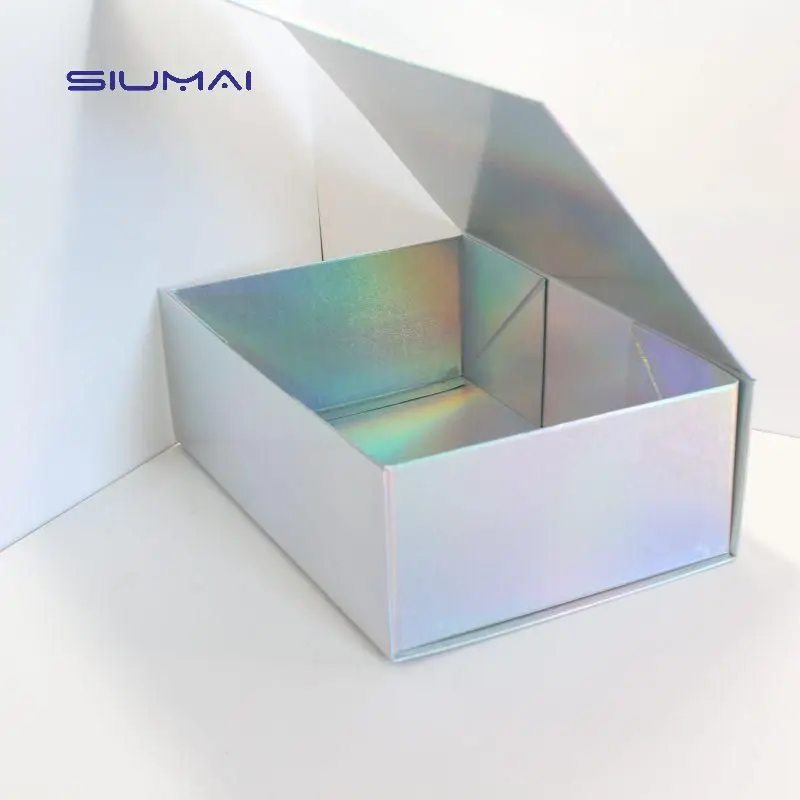 Silver Collapsible Gift Box with Magnetic Closure Reusable Hard Paper Bridesmaid & Groomsman Proposal Box Featuring Sponge Liner