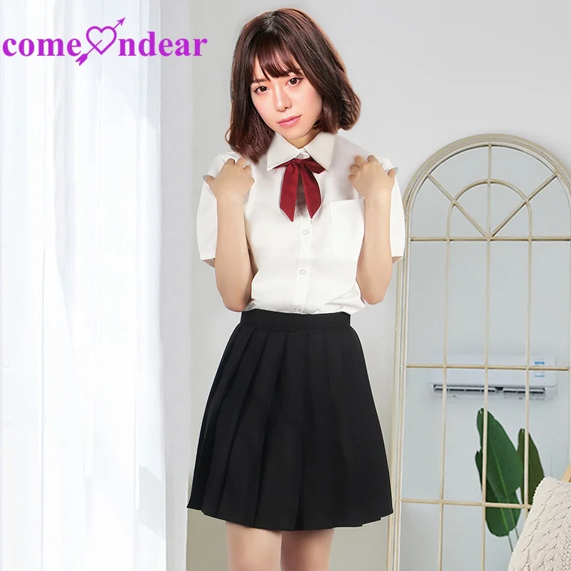 Japanese-Style School Student Uniform White Shirt Black Pleated Skirt Bow Tie Pure And Cute Erotic Lingerie Costume