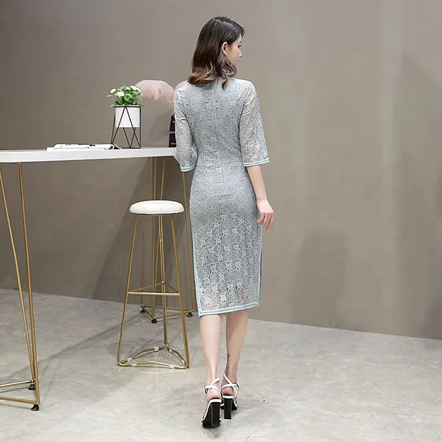 
Latest Designs Chinese Modern fashion Cheongsam Elegant half sleeve Qipao lace Dress For Women 