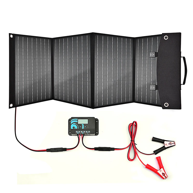 18v  120W Folding Portable Handbag Solar Panel for Travel Camping with Battery clips and PWM 10A solar controller