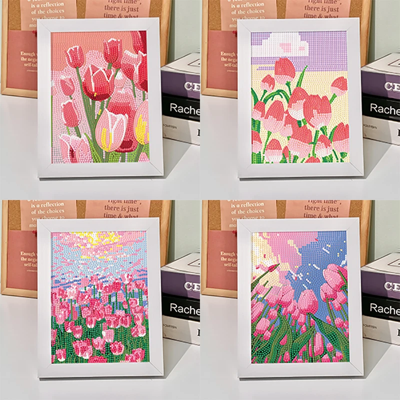 High Quantity 5D DIY Toy Full Diamond Art Painting With Wooden Frame Decoration Home Room Nice Tulip Flower Diamond Painting Toy