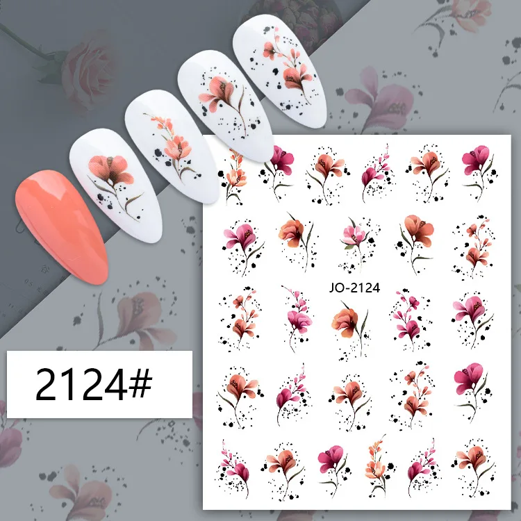 New flower nail art decoration leaves art stickers 3D purple pink flower popular wholesales nail sticker for nail art