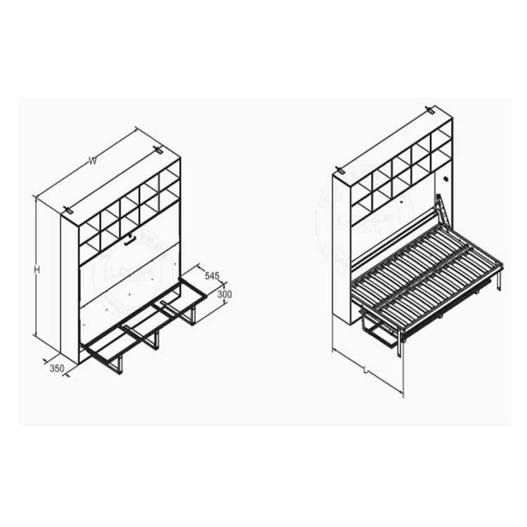 Modern iron horizontal adjustable folding down wall bed sofa murphy bed with sofa table