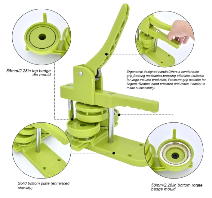 Manual Plastic & Metal Bottom Badge Maker Button Making Machine With Different Size Mould
