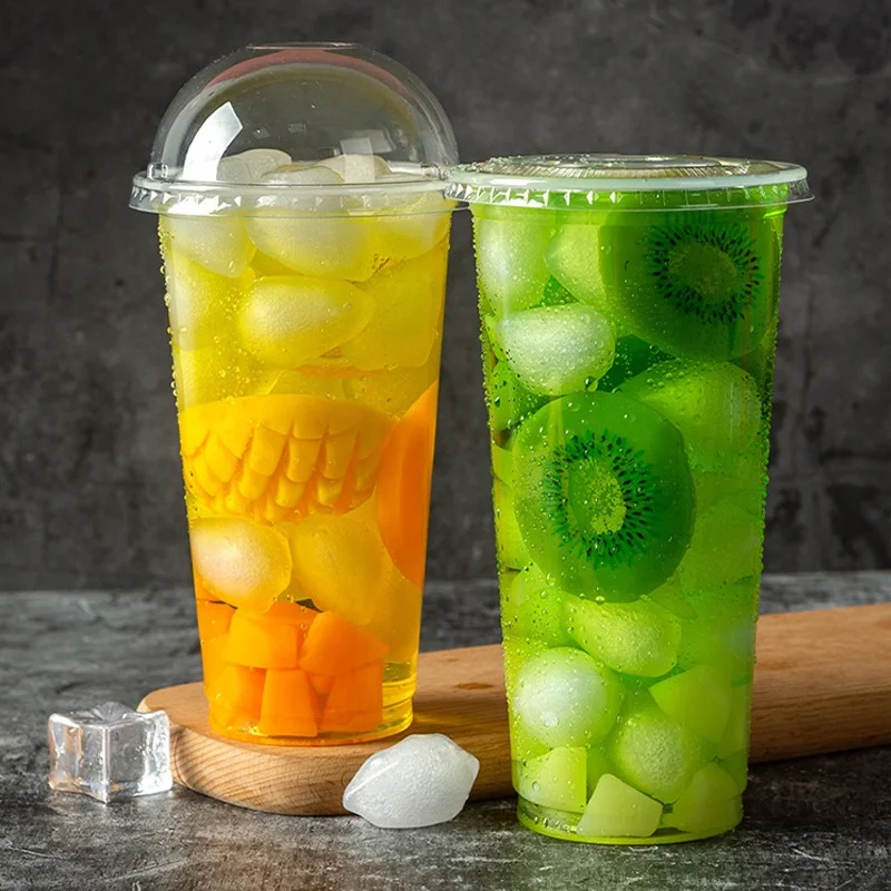 custom disposable eco friendly takeaway food packaging 32 oz milk tea and juice clear plastic cold drinking cup with lids