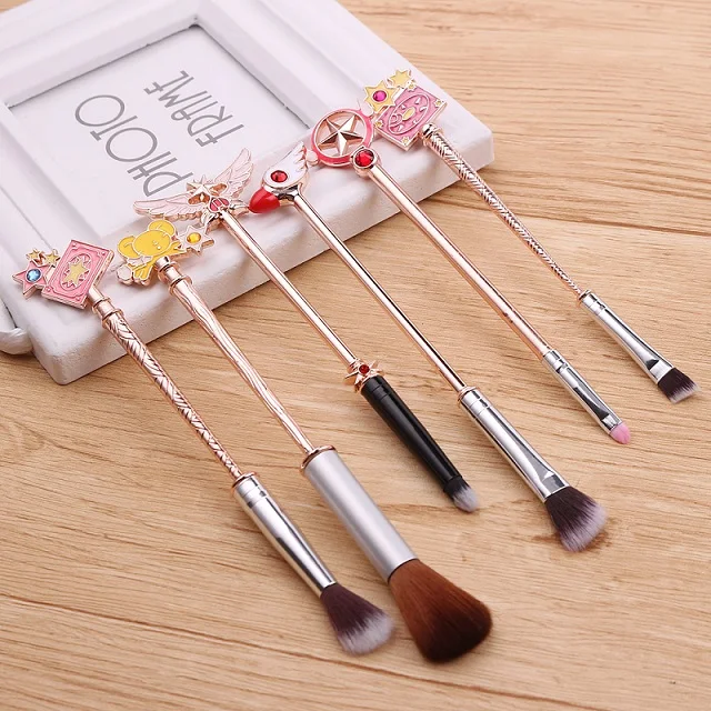 6pcs Anime Cardcaptor Sakura Moon 6pcs Makeup Cosmetic Brush Set Metal Beauty Tool Gold Lovely Loose Brush