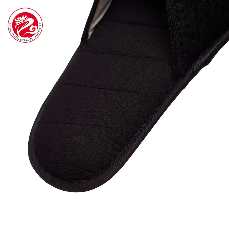 Customized Point Plastic Non-slip Sole Man Embroidered Velour Hotel Slipper, Disposable Washable Hotel Closed Toe Guest Slippers
