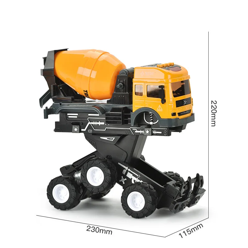 1:48 yellow mini dump truck toy construction truck excavators toy truck collision deformation with Light and music
