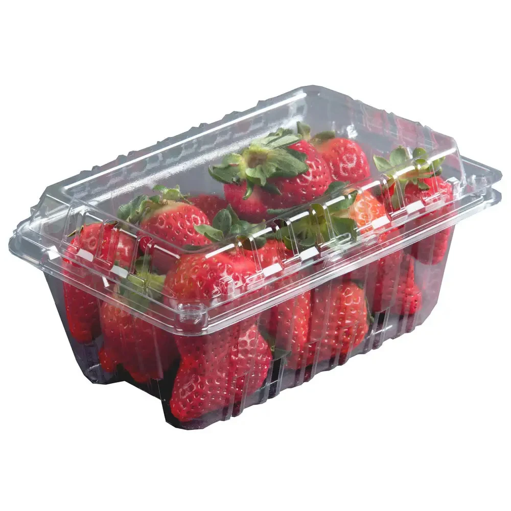 1LB Clear Disposable Clamshell Fruit Packaging Box Rectangle Blister Packaging Box Food Safe Plastic Strawberry Grape Container