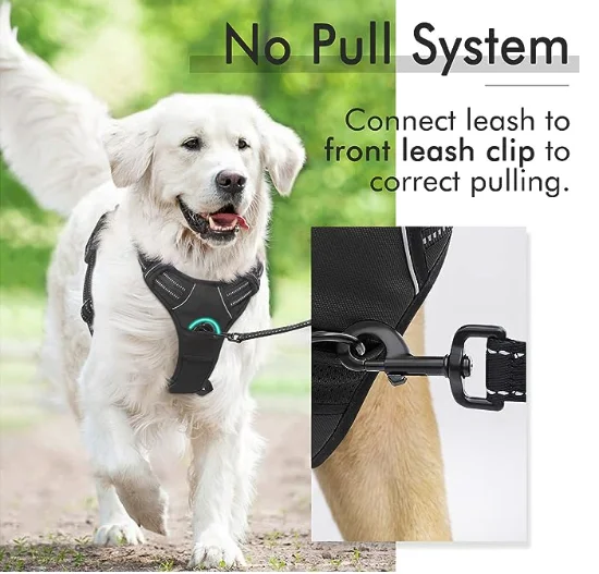 Dog Harness, No-Pull Pet Harness with 2 Leash Clips, Adjustable Soft Padded R Pet Oxford Vest with Easy Control Handle for Dogs