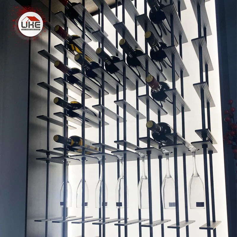 Standing Wall Wine Rack Aluminum Metal Board Custom Wine Bottle Display Rack with Hanging Holder