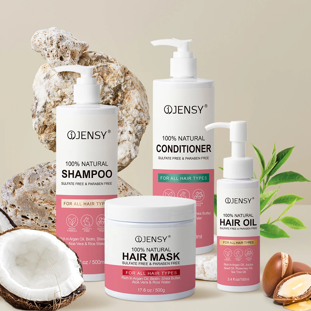 Private Label Sulfate Free Biotin RIce Water Rosemary Organic Natural Hair Mask Hair Growth Oil Shampoo and Conditioner Sets