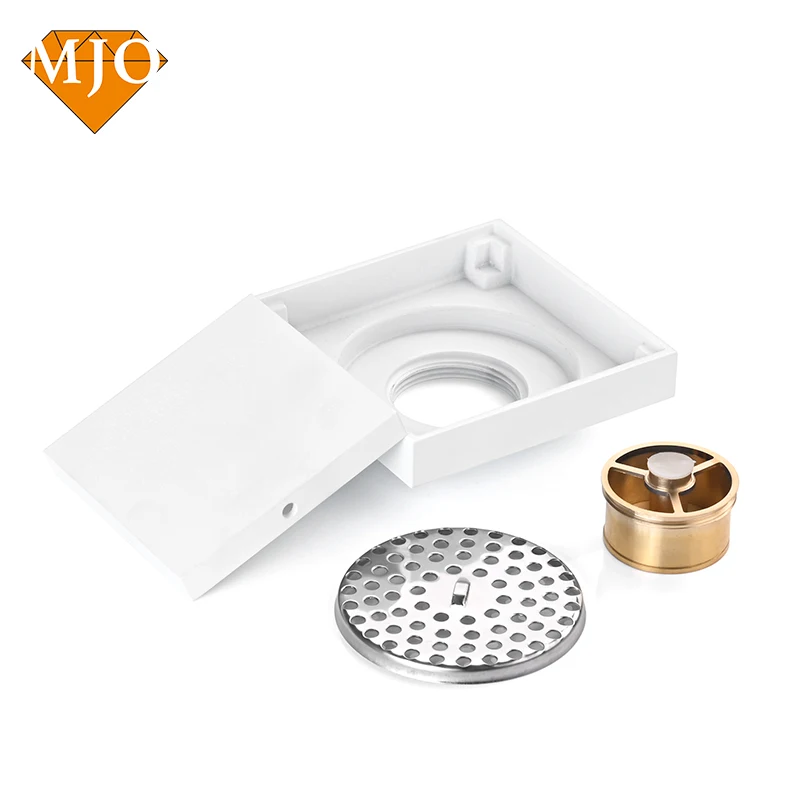 Square White Brass Floor Drain for Hotel Bathroom with Anti-odor Function