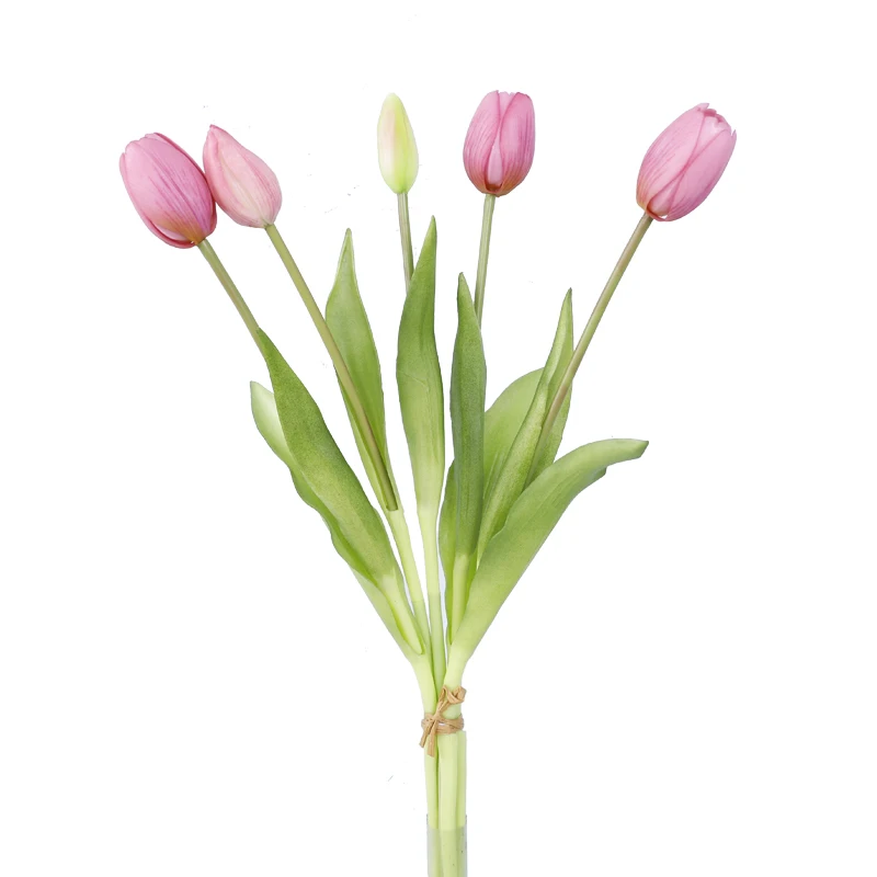 New Soft Latex 5 Heads Flower Tulip Artificial flower Bouquet Parrot White Tulip for Event Decor Decoration