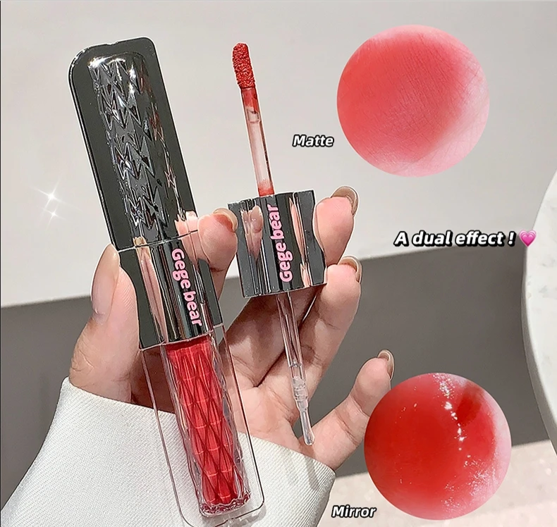 2 in 1 Liquid Lipstick Double Head Matte Mirror Lip Glaze Waterproof Lasting Gloss Moisturizing Velvet Sexy Makeup Tool