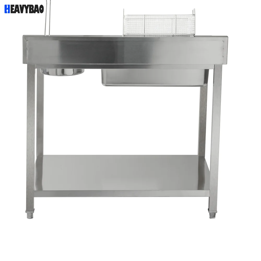 Heavybao Stainless Steel Worktable Chicken Chop Breading Station Table for Hotel Fried Chicken Vendors
