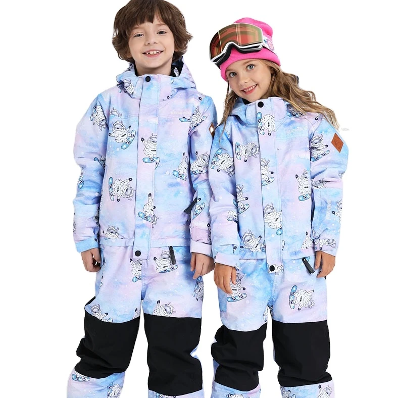 Оригинальный оригинальный многоцветный мультяшный принт Забавная детская Лыжная куртка зимний костюм водонепроницаемый