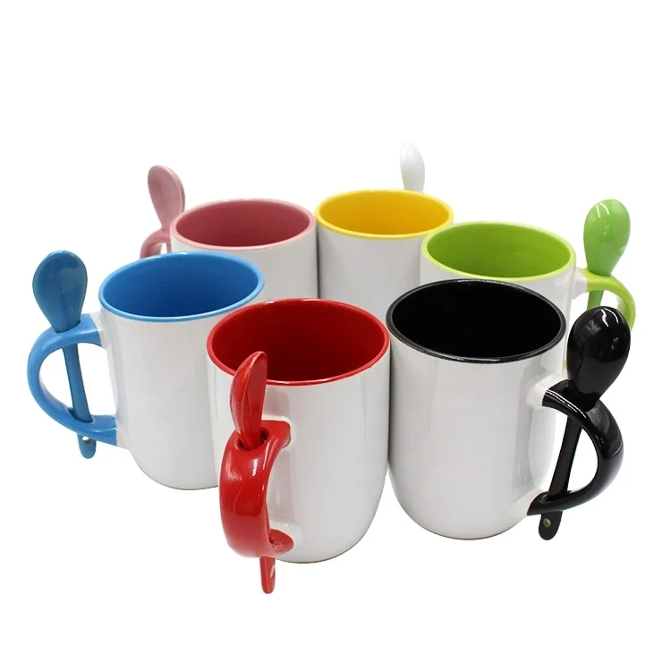 glazed ceramic spoon mug 12oz ceramic stoneware coffee mug with spoon in handle sublimation blanks coffee mug
