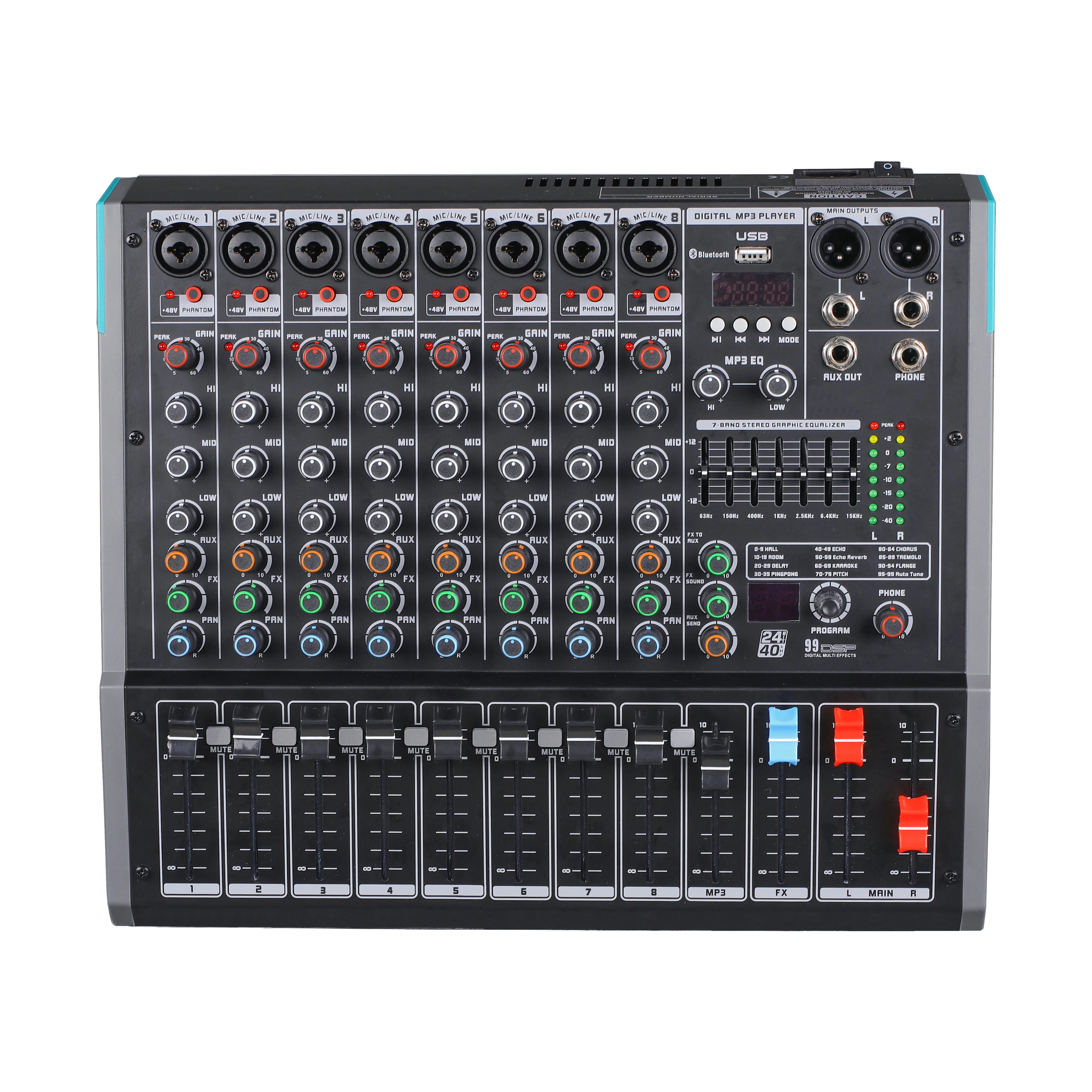 Rayco PA8 аудио микшерная консоль Wtih MP3 компьютерный вход встроенный 99 Reverb Effect 8 канал usb микшер