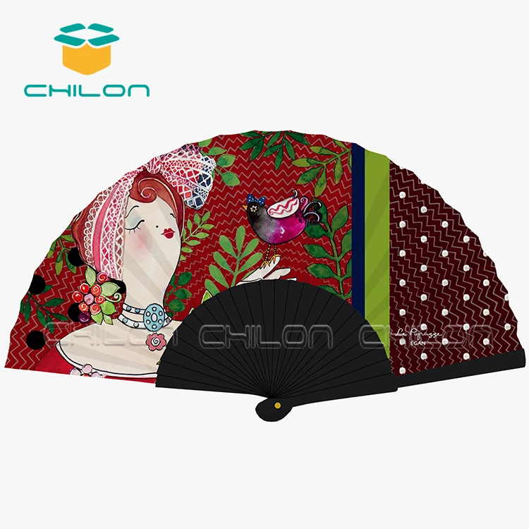 Custom Wedding folding Fan for Gifts fabric  Wooden Hand Fan spanish wood fan