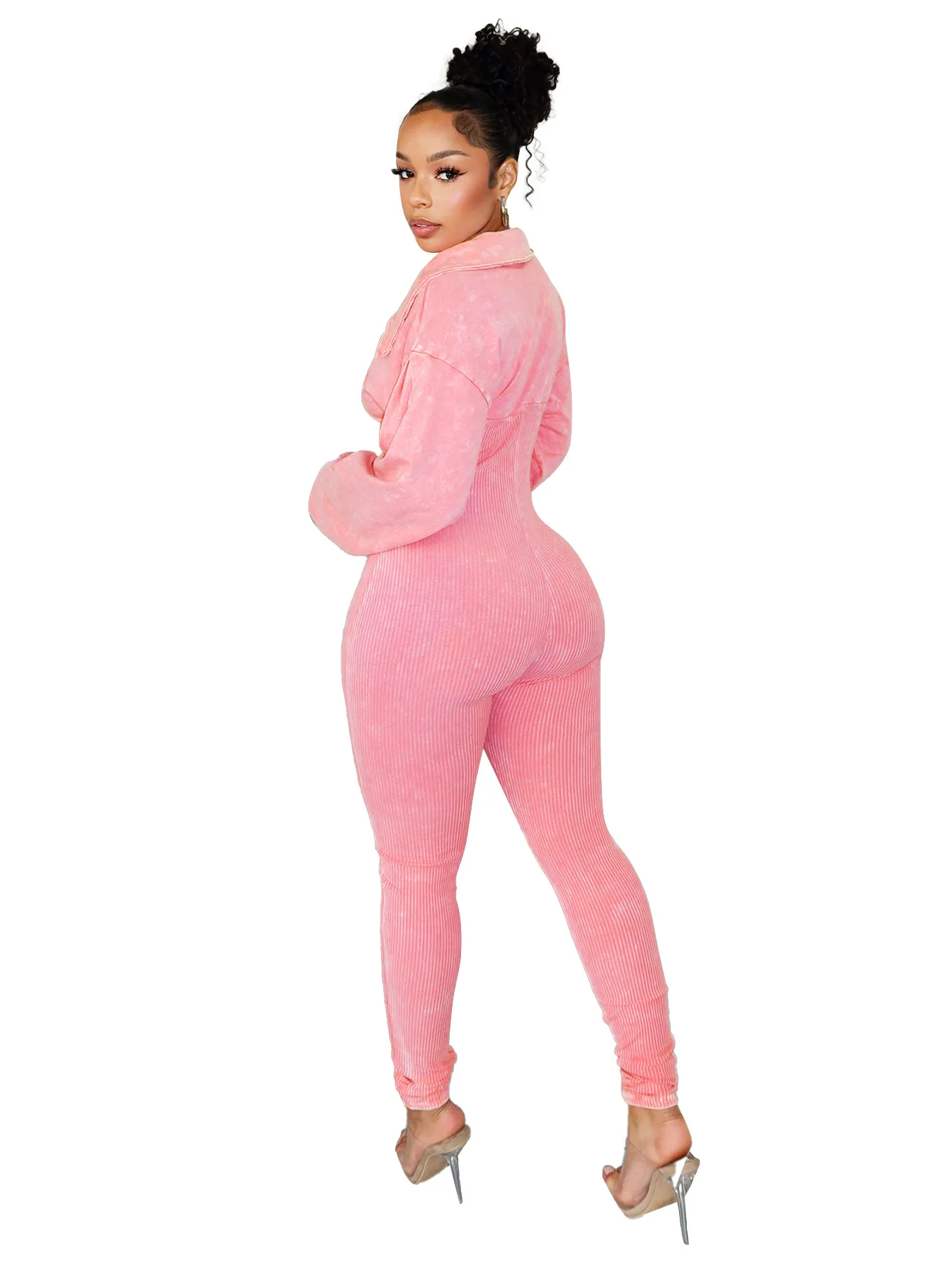 Womens Long Sleeve Jumpsuits One Piece Washed Bodycon Sexy LongJumpsuit Women Clothing 2024 Spring Summer