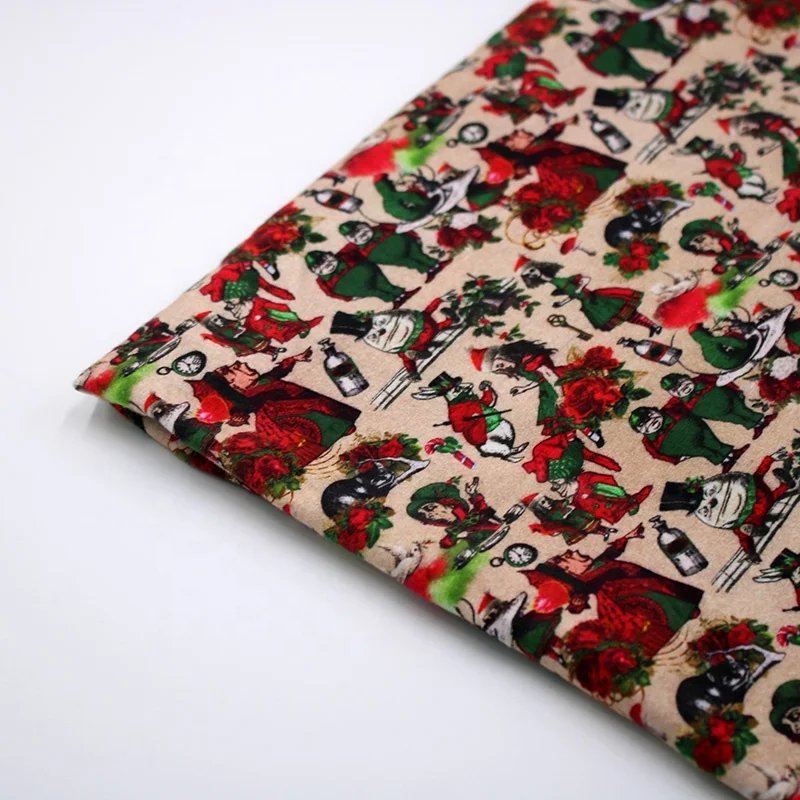 Christmas design super soft hairy feel breathable and thick stretch digital printed cotton fabric for babies and kids clothing