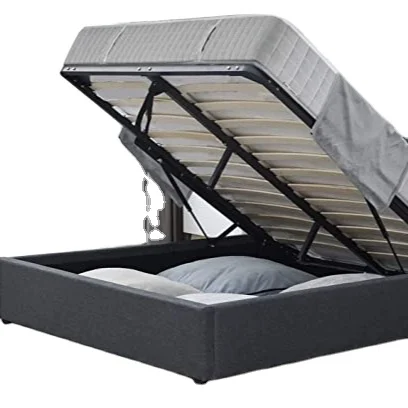 Upholstered Grey Fabric Gas Lift Ottoman Soft Bed Frame King Double Single