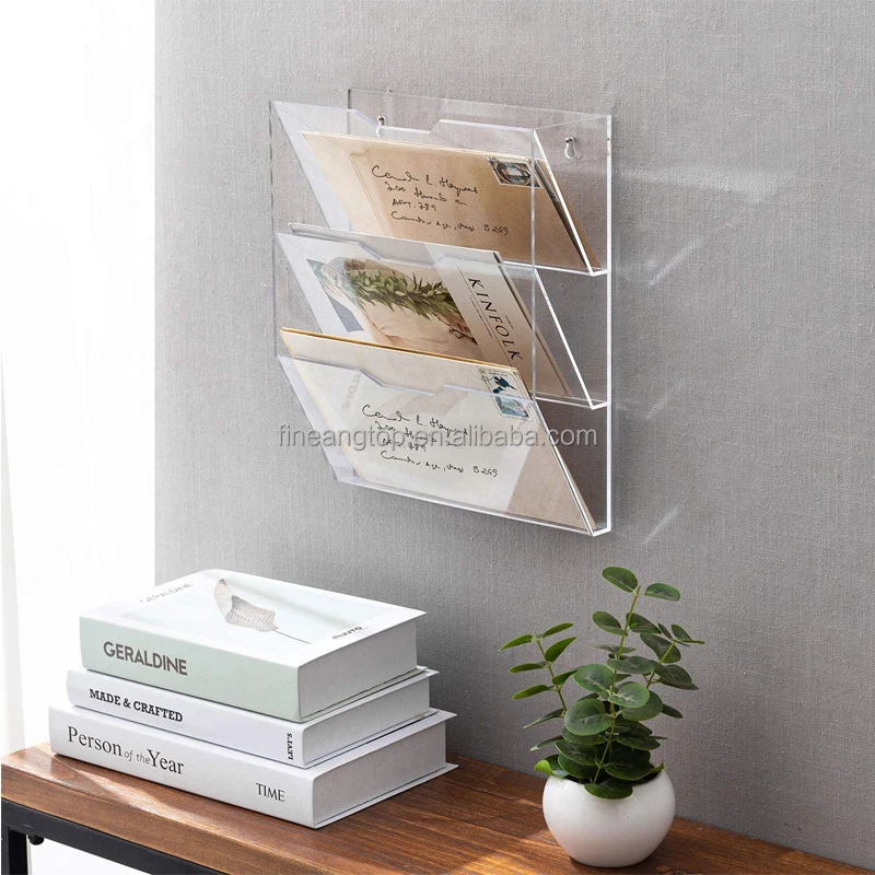 3 Tier Mail Sorter Clear Acrylic Wall Mounted Letter Holder Home Entryway Office Document Organizer Rack