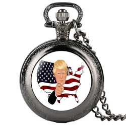Trump President Souvenir Necklace Pocket Watch American Flag Pendant Chain Clock Collectibles Gifts for Fans