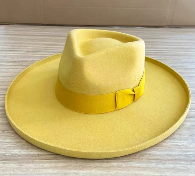 A112204     Hotsale Wide Brim Fedora Felt Hat  100% Australia Wool Big Hats Handmade Customized Wool Felt Hat Unisex Wholesale