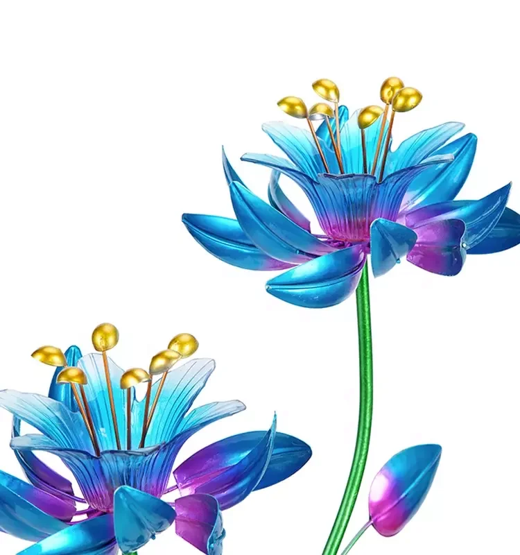 Hourpark Patio Garden Stake Iron Windmill Outdoor Metal Garden Decoration 3D Solar LED Wind Spinners
