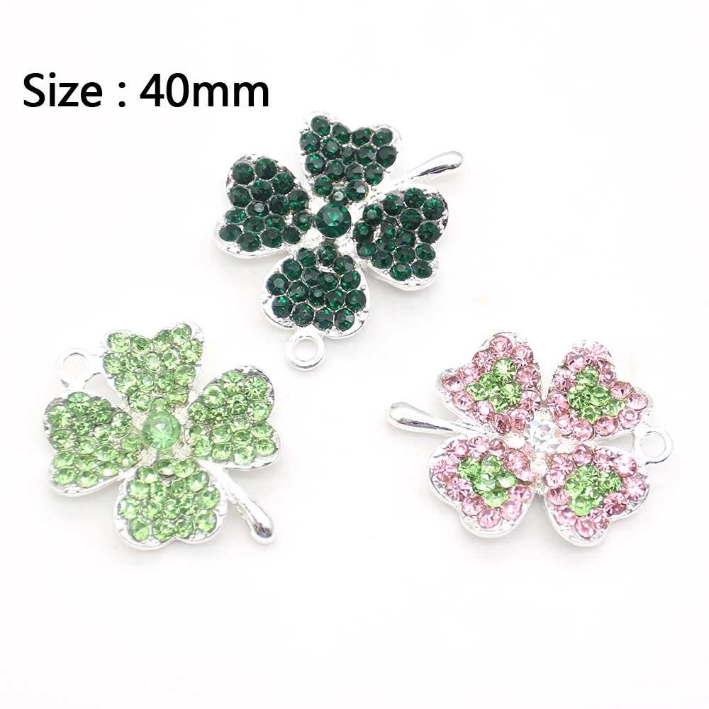 Silver Plated Good Luck Four-Leaf Clover Charm Pendants Rhinestone Clover Pendant For Necklace