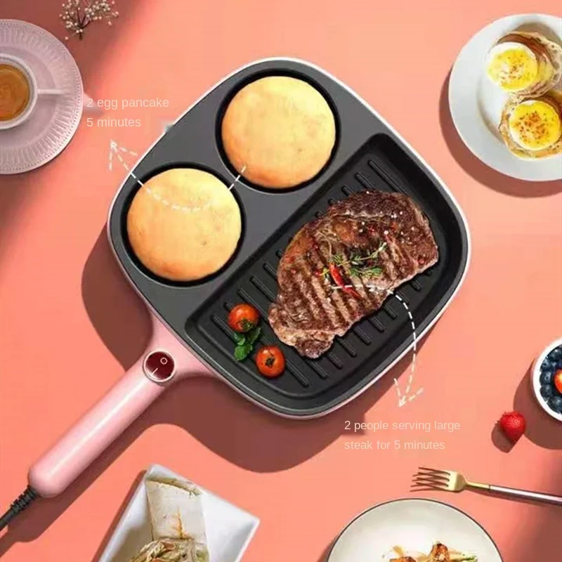 
2021 Best Selling 3 in 1 Kitchen Egg Steak Breakfast Cooking Electric Mini Aluminum Nonstick Frying Pan 