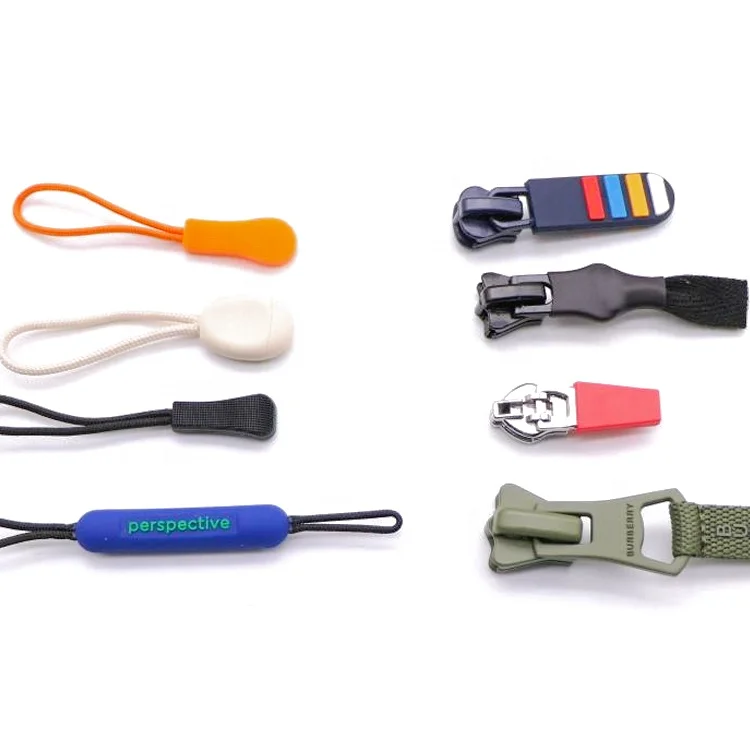 Wholesale Fancy Rubber Design Custom Logo Puller Silicon Long Zipper Head Puller Zinc Alloy Zipper Slider for Garment