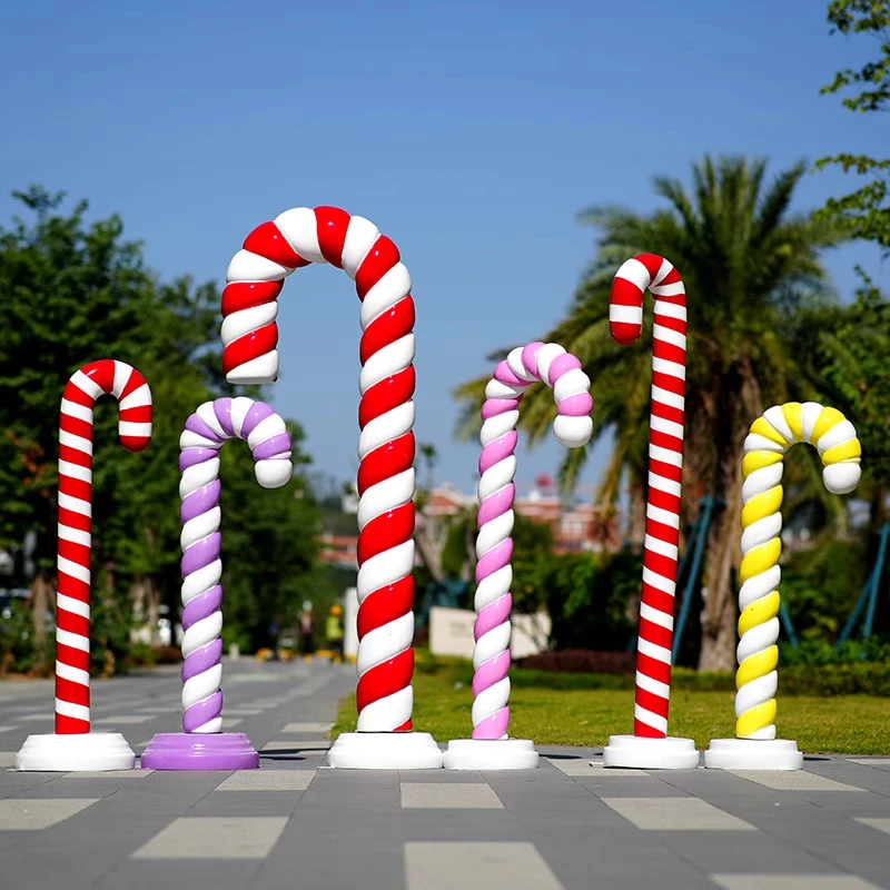 Outdoor large garden decoration cane candy fiberglass sculpture statue customized Festival theme giant resin sculpture