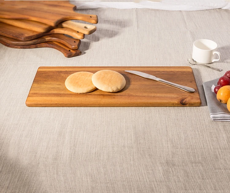 Manufacture creative design acacia wood chopping board bread cutting board with handle from Fujian factory