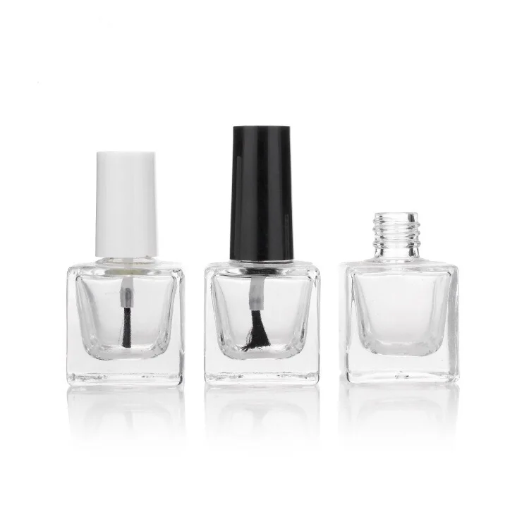 11ml empty glass clear nail polish bottle,square nail polish bottle with black white lid,uv gel bottle with brush