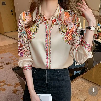 2022 summer Shirts Long Sleeve Chiffon Shirts Women Printed Female Blouses Elegant Ladies Office ladies Work Wear Tops