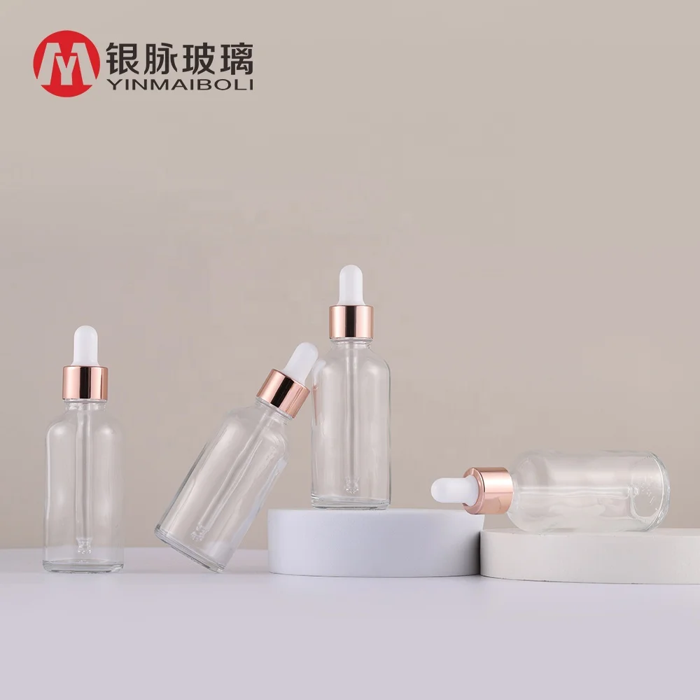 Free sample 50ml essential oil serum clear glass dropper bottle with pipette