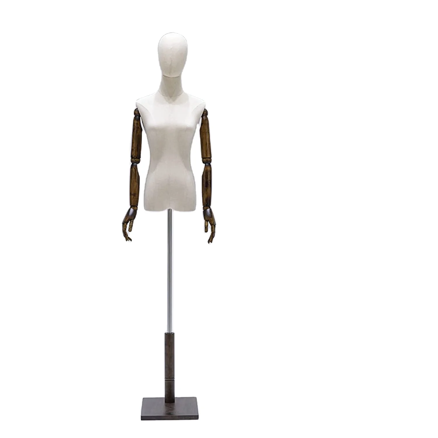 Female Mannequin Torso Dress Form Clothing Display Model Body Stand with Head Wooden Arms and Base for Sewing Clothing