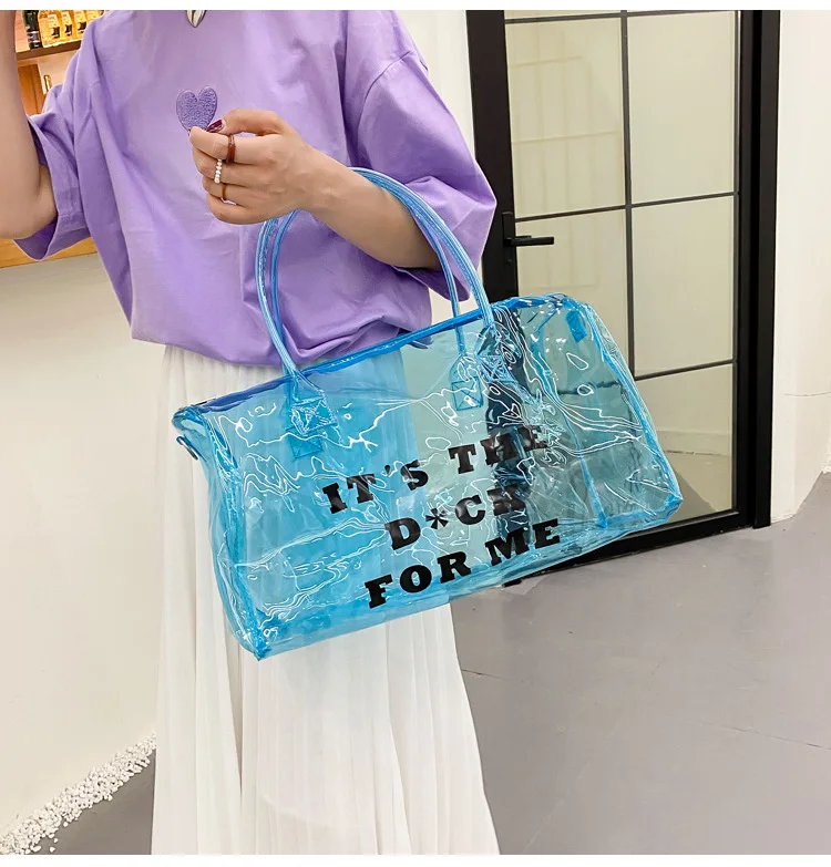 Custom logo transparent colored PVC travel duffle bags spend the night tote bags clear