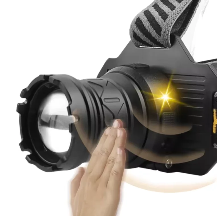 High power bright hand motion sensor power display headlight zoom seperate switch to check power capacity head lamp
