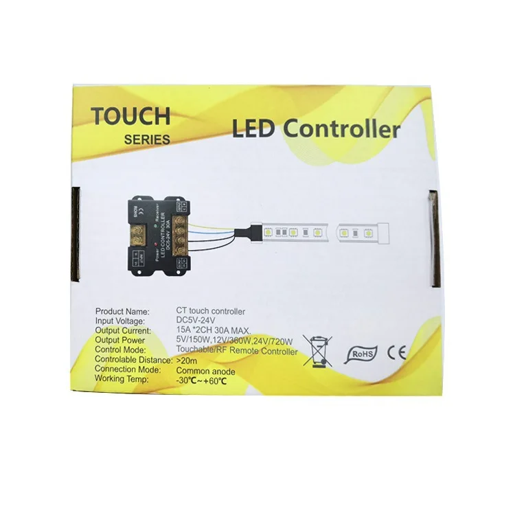 High Power 30A Monochrome Dimmer Switch CCT Adjustment Remote Controller Iron Wireless RF Touch Panel Dimmer