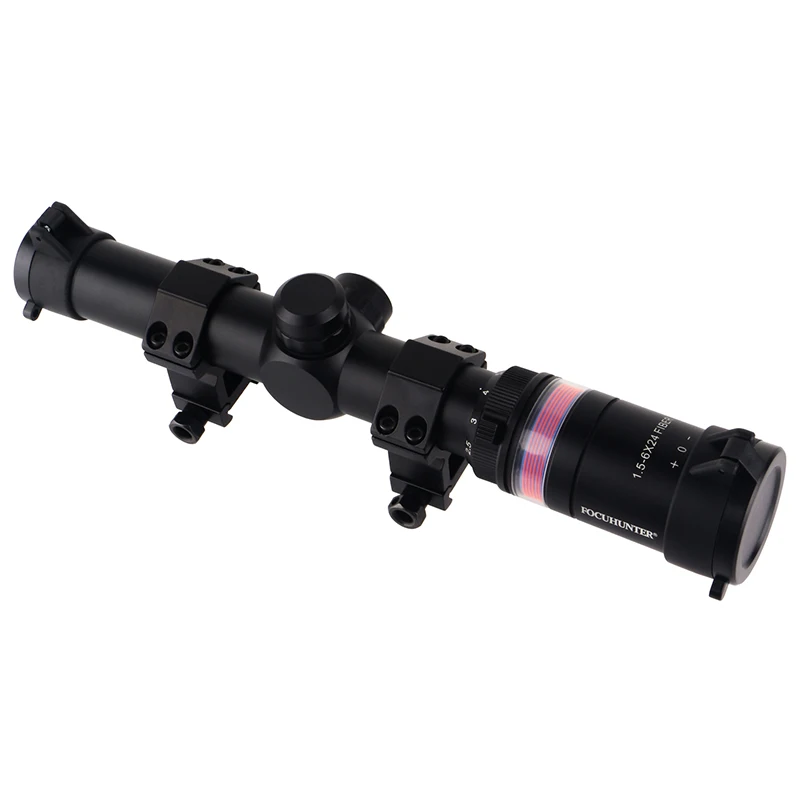 
Rifle Scope 1.5-6X24mm Fiber Optic Green Multi-Coated Lens with Weaver/Picatinny Rail Mounts for Outdoor Sports 