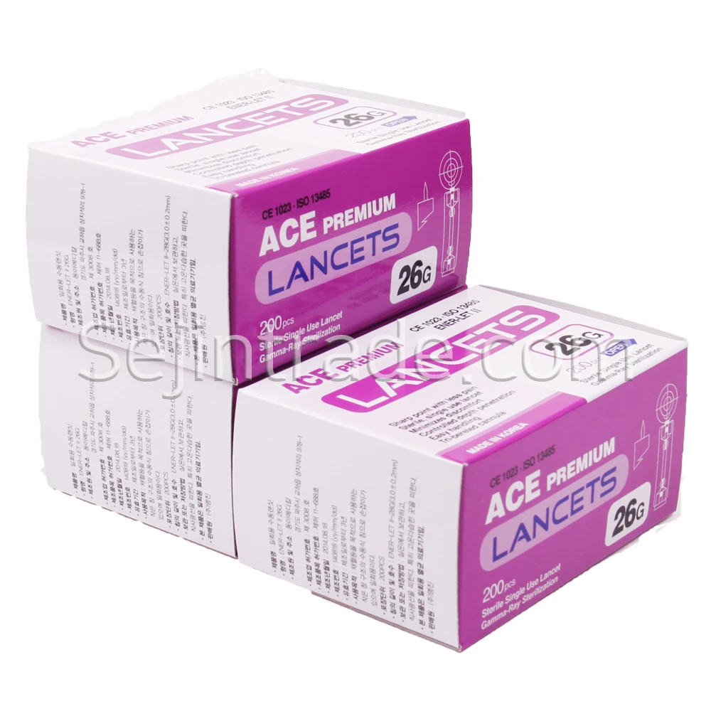 ACE Premium Lancet needles 26gauge Gamma-ray sterilization 22mm. Made in Korea hospital blood manufacture body health clinic
