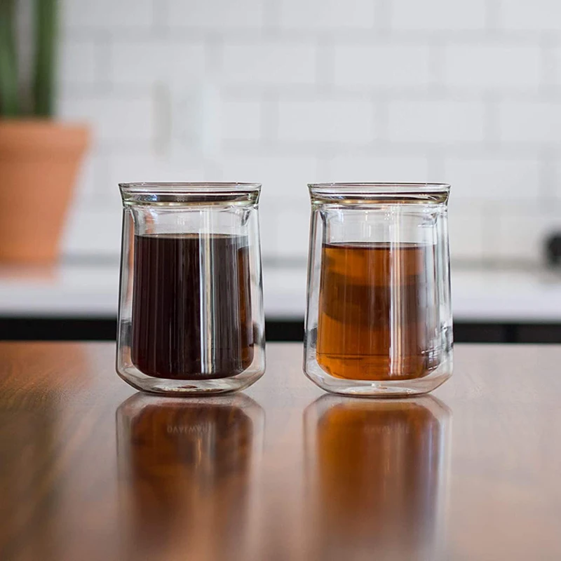 39Years Factory High Borosilicate Double Wall Glass Cup Microwave and Dishwasher Safe 350mL Capacity